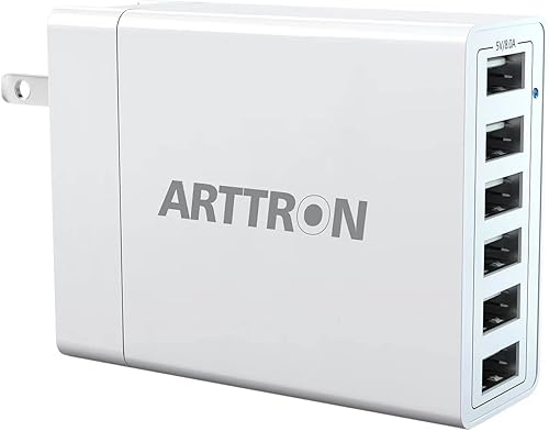 ARTTRON - Cargador de pared USB, adaptador de cargador de pared USB de 40 W, 6 puertos, estaciones de carga USB, diseño ligero, enchufe de pared