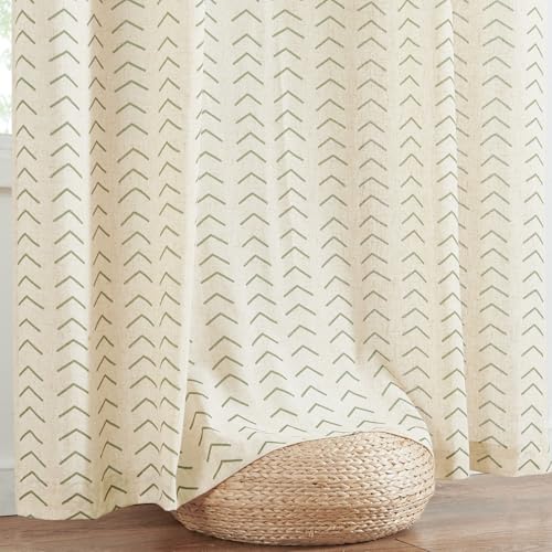 jinchan Green Boho Linen Curtains 96 Inch Farmhouse Back Tab 2 Panels - image 9