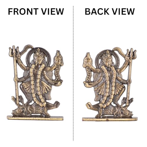 Image of BUC Mahakali Maa Both Side 2D Idol for Car Dashboard - Brass Finish Fierce Goddess Kali Murti for Protection & Power (S970-BRS)