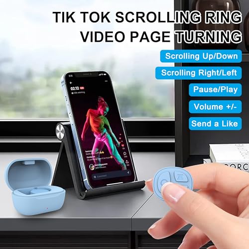 Image of TikTok Scrolling Ring, Bluetooth Camera Remote Control, Scrolling Ring Remote for iPhone TIK Tok Facebook YouTube Instagram Android Phone, Auto Tapper for TikTok Live (Blue)