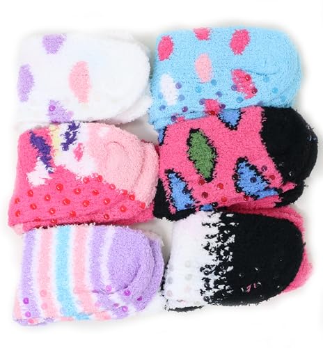 Boutique4Divas Toddler Girl Cozy Fluffy Fuzzy Socks 6 Pairs Anti Slip Warm Winter4