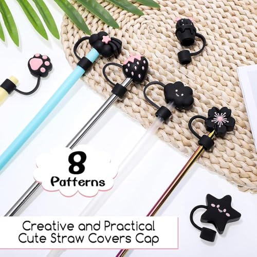Image of 8-Piece Set Stanley Straw Cover Cap for Tumbler, Reusable Silicone Straw Protectors with Dust-Proof Design, Compatible with Stanley Sipper Accessories & Tumblers (Black)