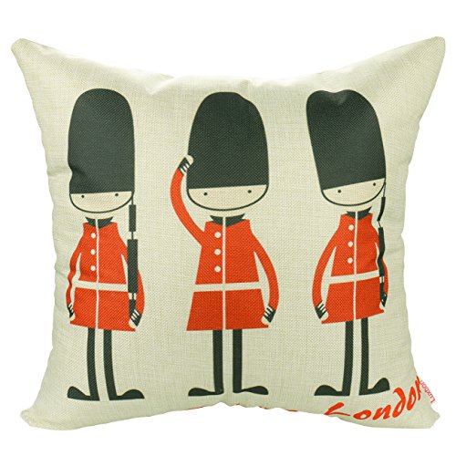 Luxbon Funda Cojín Almohada Lino Duradero London Soldados Cartoon Decoración para Sofá Cama Coche 18x18 45x45 cm