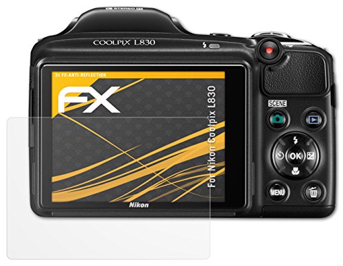 atFoliX Screen Protector compatible with Nikon Coolpix L830 Screen Protection Film, anti-reflective and shock-absorbing FX Protector Film (3X)