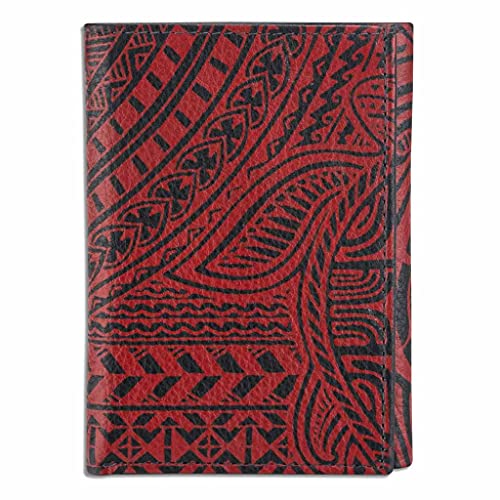 Image of Hawaiian Turtle Tattoo Trifold Wallet, Genuine Leather, inchOhana inch Tattoo art by Samson Harp (Black with Red Art) from NAKOA
