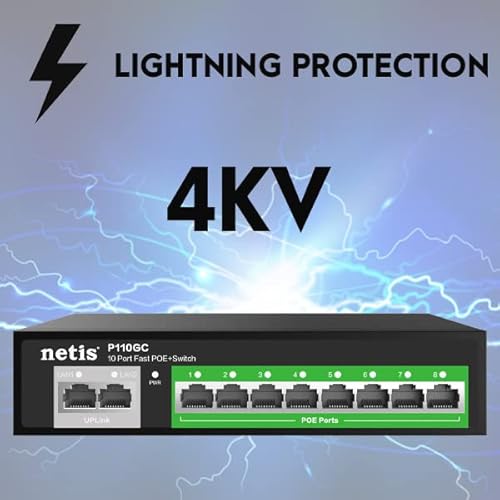 Netis P110Gc 8Ge Gigabit Poe Switch And 2Ge Gigabit Uplink | 30W Poe+ Per Port 802.3Af/At Poe Budget 120W | With 4Kv Lightning Protection, Internal Power Supply And Long Distance Data Transmission #TOP3
