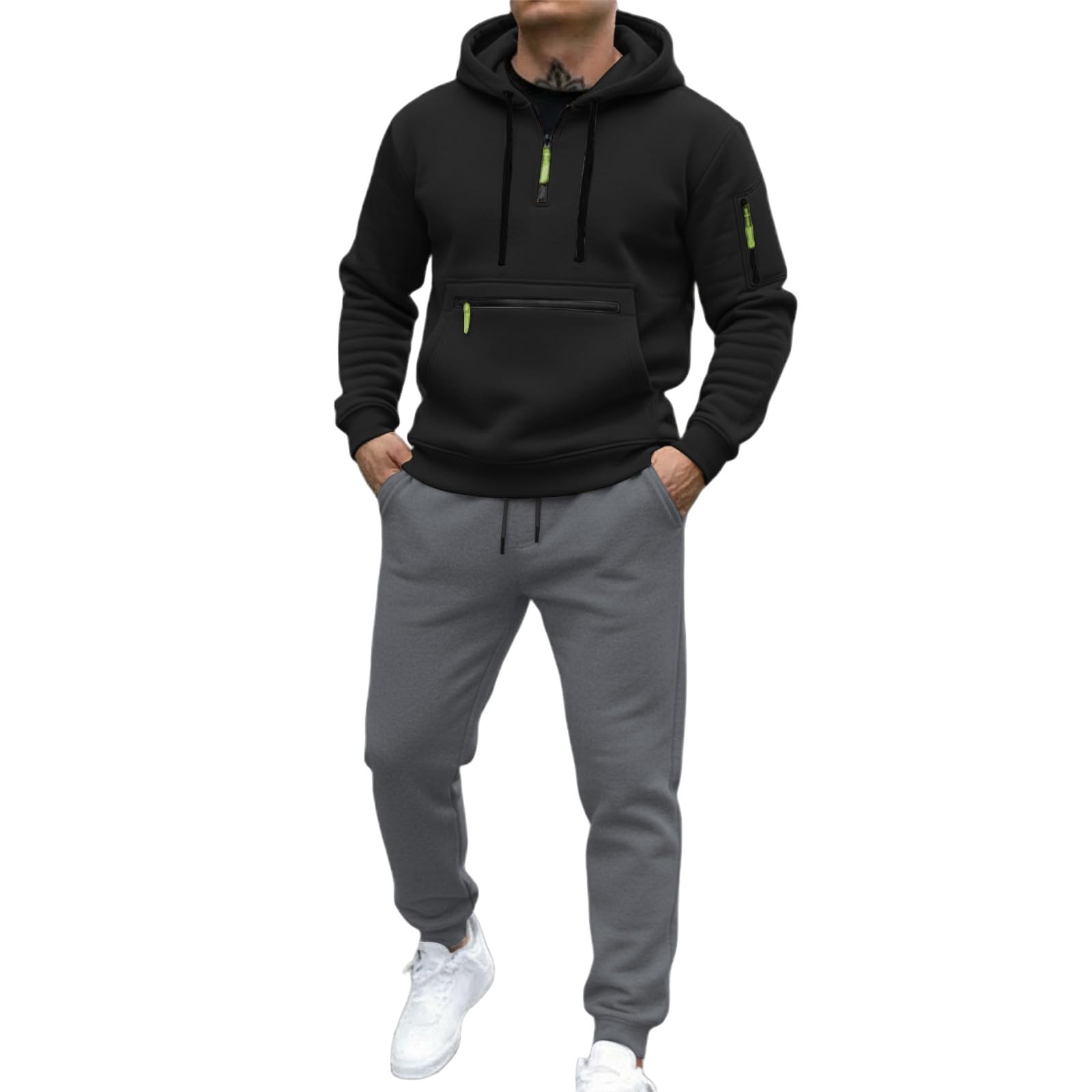 Générique Męski zestaw do joggingu 2 sztuki bluza z pończochami do joggingu siatka zima ciepły sportowy strój okrągły dekolt kieszenie miękka oddychająca wygodna lekka sportowa A119