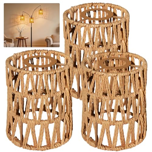 Image of 3 Pack Rattan Lamp Shades Boho Hanging Light Lamp Shades, Woven LampShades for Floor Lamps Rattan Pendant Lights Boho Lamp Ceiling Light, Table Lamps, Plug in Pendant Light