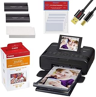 Canon SELPHY CP1300 Wireless Compact Photo Printer (Black) RP-108 Color Ink Paper Set (108 Sheets of 4 x 6 Paper) + NeeGo Printer Cable + NeeGo Print Protector (100 Pack)