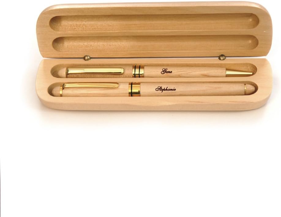 Personalized Maple Wooden Case and Two Pens for Valentine's Day