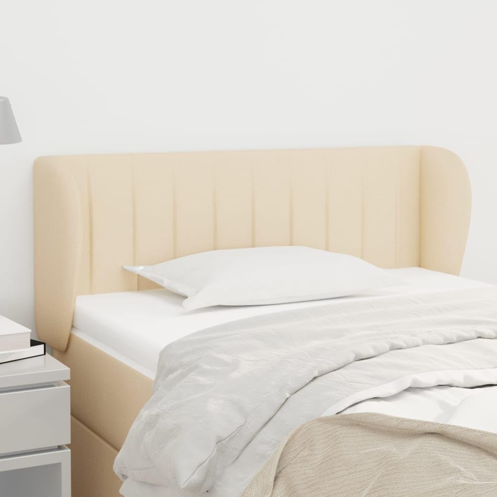Cabecero de cama con orejas, color crema, 93 x 23 x (78/88) cm, altura ajustable, patas de madera, para dormitorio, apartamento, funda transpirable, cabecero tapizado moderno