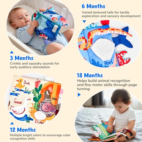 Image of JoyCat 2-Pack Baby Cloth Books 0-12 Months, Farm Ocean Infant Gift