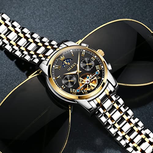 Image of OLEVS Mens Automatic Watches Skeleton Mechanical Self Winding Luxury Fashion Dress Wrist Watch Luminous Waterproof