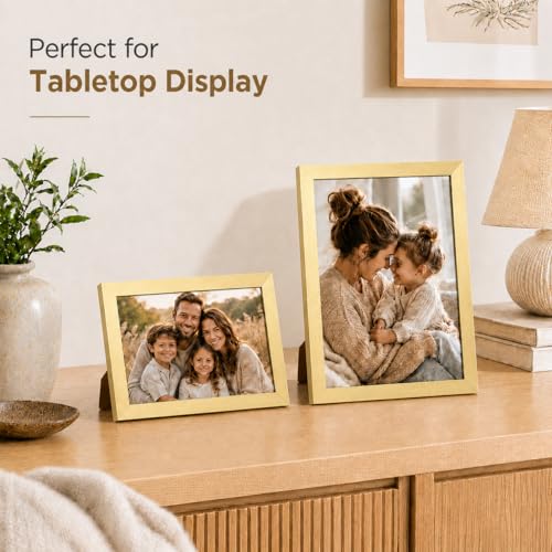 Image of JCJMY 4x5 Picture Frame Gold for Wall Hanging or Tabletop, Wall Mounting Horizontally or Vertically, 4 x 5 Wall Gallery Poster Photo Frame with Shatter Resistant Plexiglass, Gold