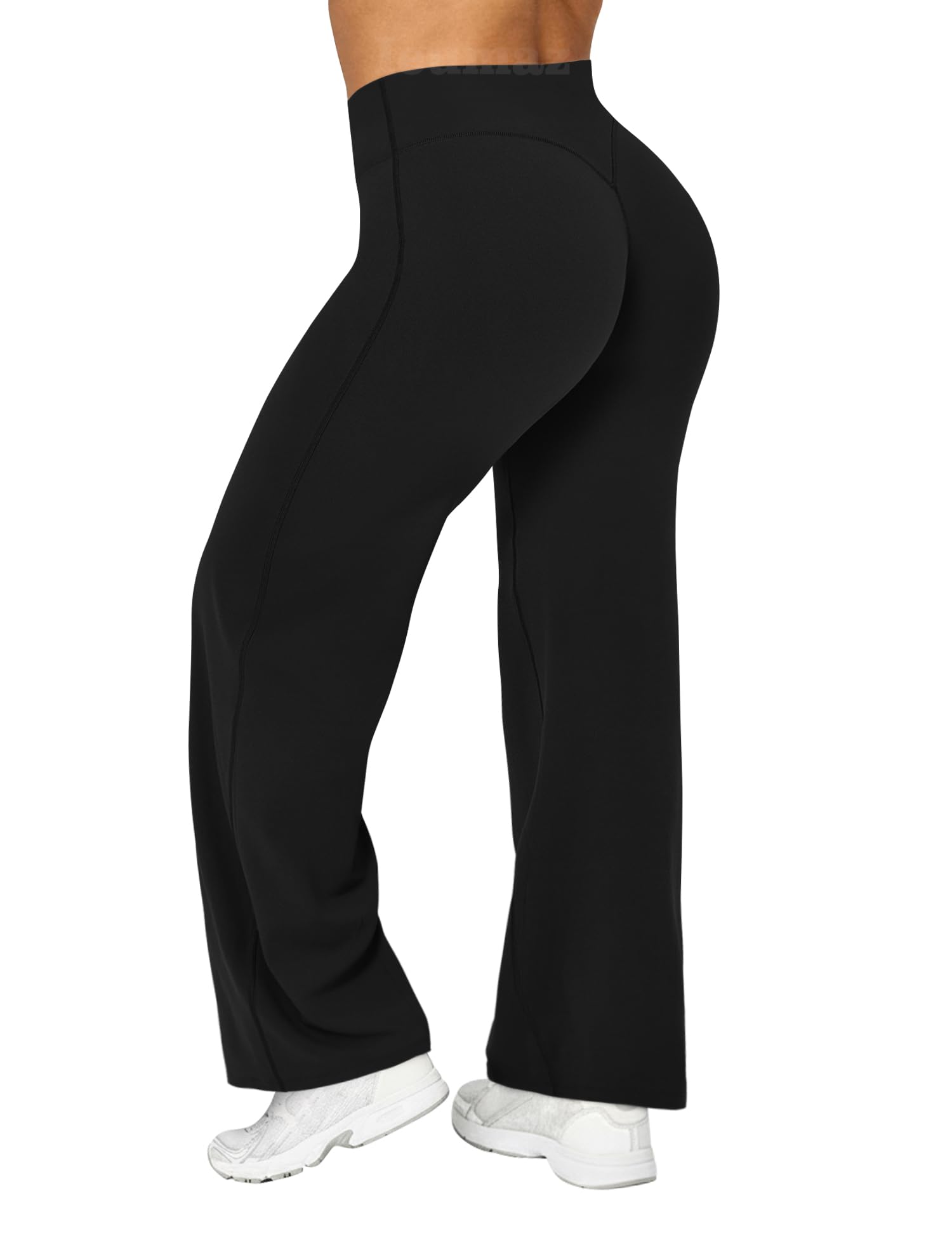 Ieumaz Women Straight Leggings Bottoms High Waist Gym Workout Leggings Stretch Casual Wide Leg Yoga Pants