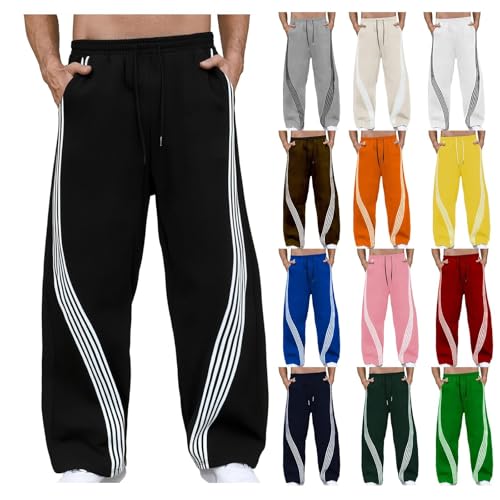 Men's Baggy Wide Leg Sweatpants Y2K Side Striped Barrel Track Pants, M-3XL
