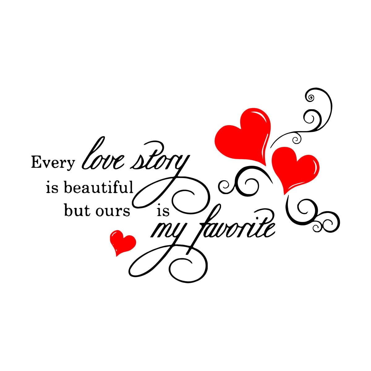 Romantic Quote Wall Decal Every Love Story is Wall Sticker Bedroom Decor Vinyl Removable Wall Paper for Couple Room Art Small - 36x57cm