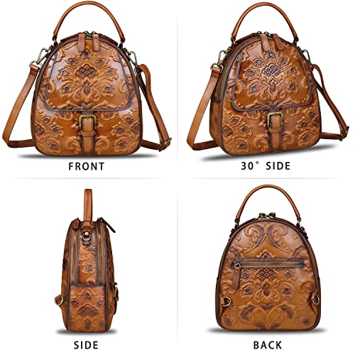 Image of IVTG Genuine Leather Backpack for Women Crossbody Shoulder Bag Vintage Rucksack Fashion Knapsack Purse Daypack Bags (Brown)
