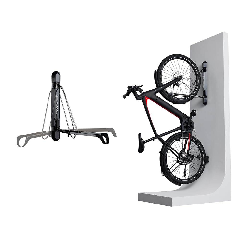 Steadyrack Portabici Mountain Bike – l’originale sistema di stoccaggio verticale da parete – adatto a pneumatici larghi – design salvaspazio con funzione pivotante – robusto portabici in acciaio p