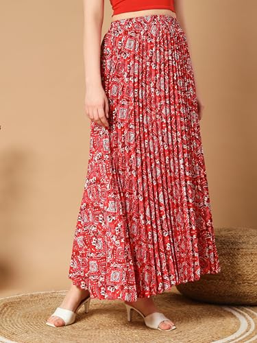 Image of ZWERLON | Floral Print Maxi Skirt with Pleats for Women | Comfortable Elastic Waist | Modern Floral Pleated