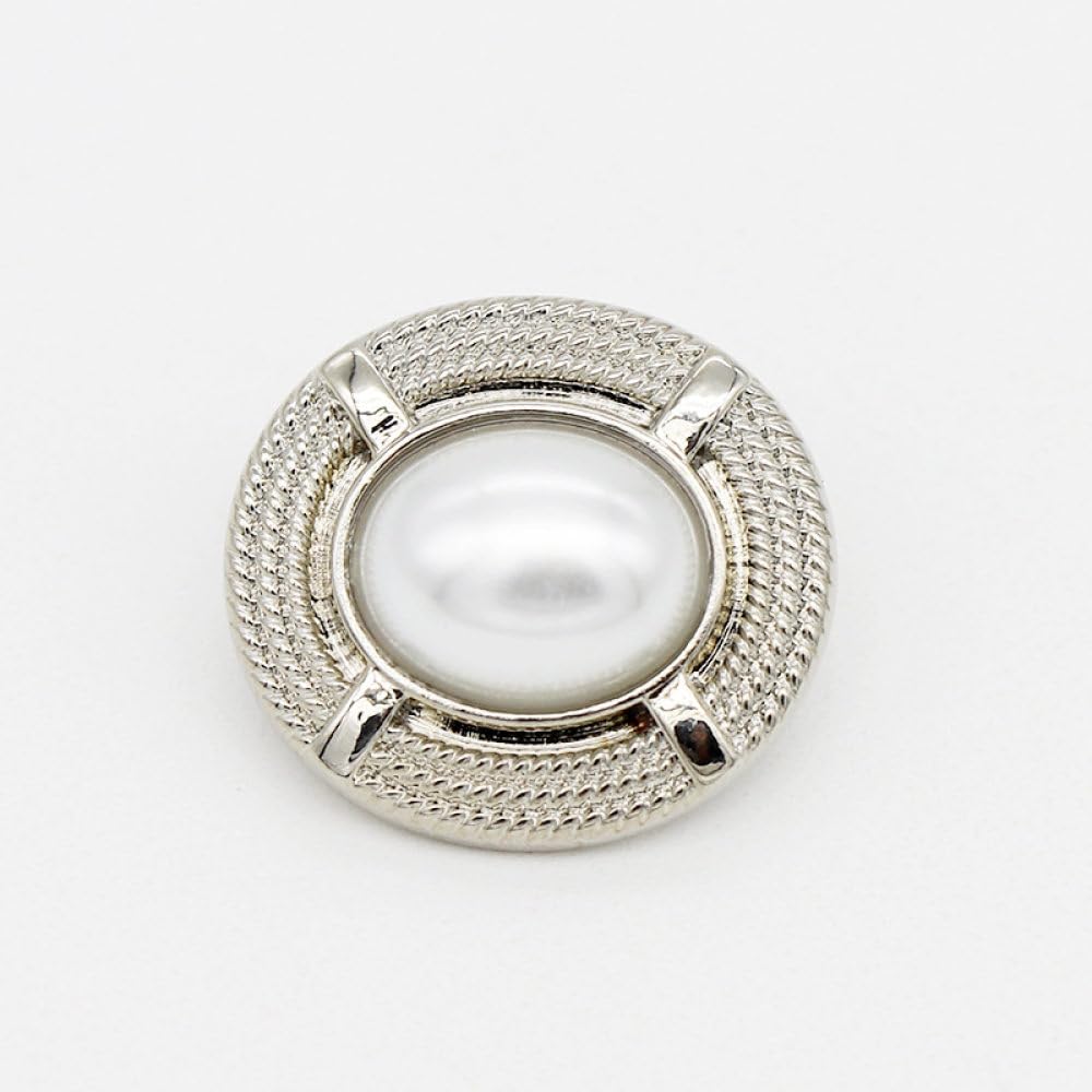 LIBERGA 10 Pcs Oval Buttons with Shank, Pearl Decorative Button for Women Clothes Cardigans Coat Craft Projects, Silver, 22.5mm×24.5mm
