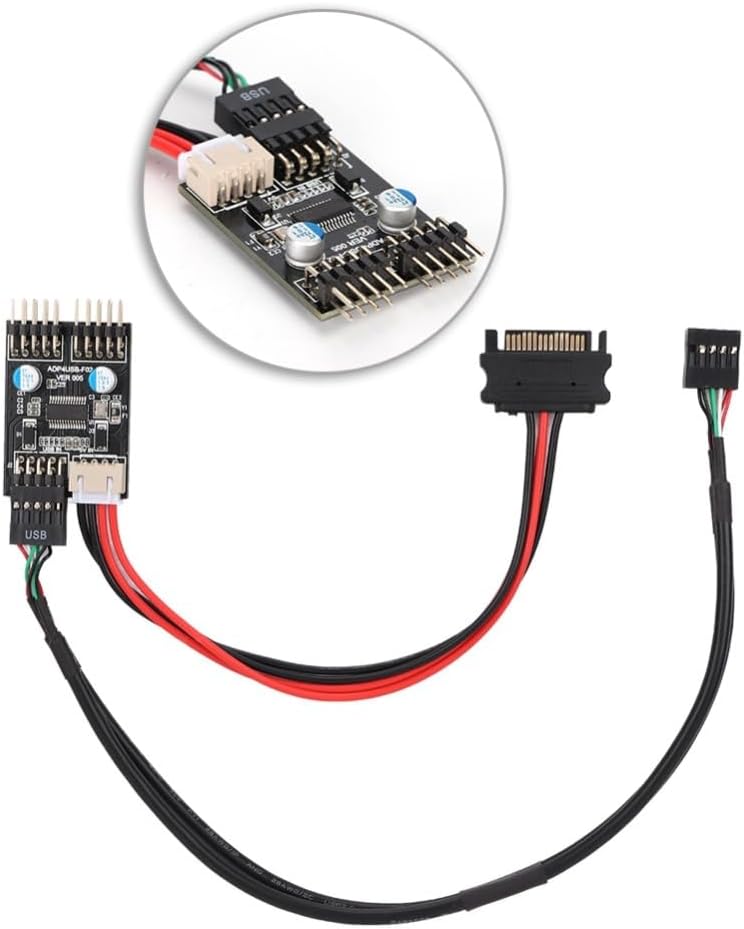 Limen 1 Male to Dual Male USB 2.0 Header Extension Card – 9-Pin to Dual 9-Pin with SATAs Power Cable for Front Panel USB Ports 14.6 x 1.2 x 0.4 inch