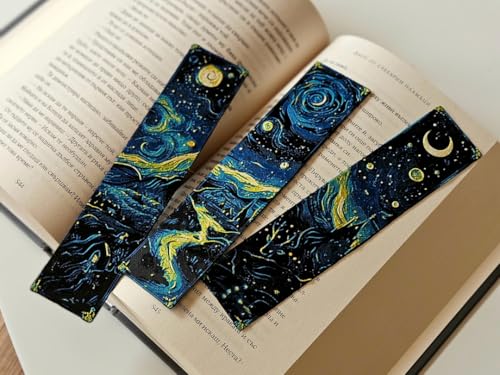 Image of Vincent Van Gogh Starry Night Bookmarks - Set of 3 | Inspired by Iconic Post-Impressionist Art | Premium Bioplastic Bookmarks for Readers, Art Lovers & Gifting
