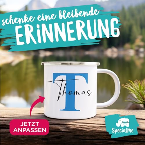 SpecialMe® Emaille-Tasse mit Namen Buchstabe Emaille-Becher Monogramm Initiale personalisierte Geschenke Namensaufdruck Weiss-metall… – Ansicht 3