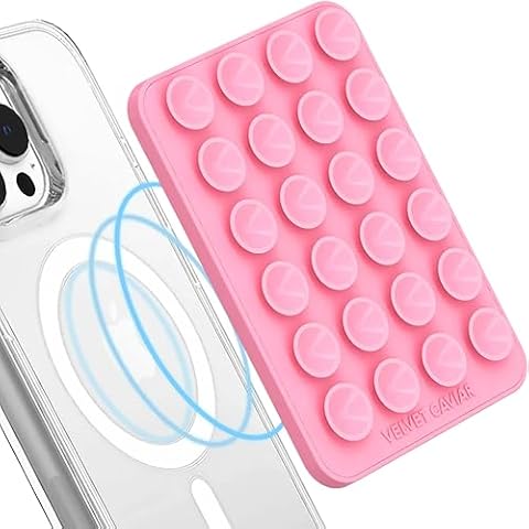 Velvet Caviar Suction Cup Phone Case Mount Compatible with MagSafe Devices Only - Magnetic Silicone Sticky Phone Grip Holder for iPhone Back of Phone - Mirror Gripper (Pink) Cover