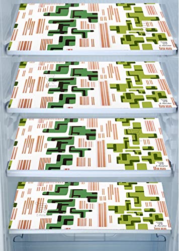 Image of Polyester 3-Layered Fridge Top Cover /Refrigerator Cover with Utility Pockets and Set of 4 Pc Fridge Mats (Color-Green, Size-39x21 Inch)