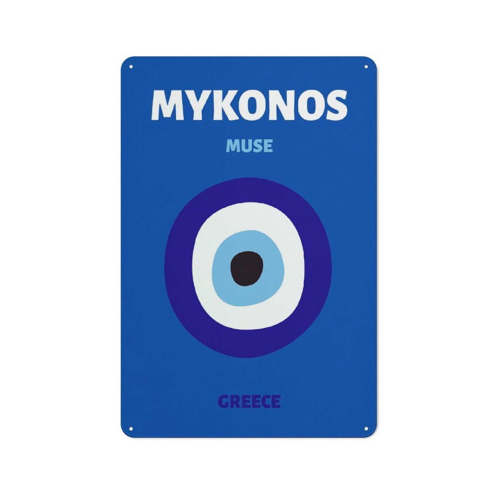 Junmoney Style-3 Rustic Mykonos Greece Travel Rustic Tin Sign 30X20cm, Porch Wall Decor For Greenhouse, Garden Room, Cafe Or Entryway
