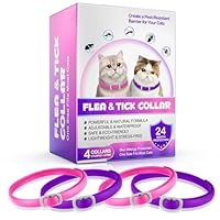 Zecken-Flohband Katze, Zeckenhalsband für Katze Flohhalsband für Katzen 4Pcs, 24 Monate lang wirksamer Schutz, verstellbar, wasserdicht(Rosa&Lila)