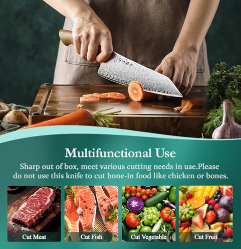 HEZHEN Damascus Santoku Knife, 7 Inches, 67 Layers Damascus Steel Kitchen Knife, Ultra Sharp Blade, Japanese Chef Knife for Professional Chefs and Home Cooking, Linen Micarta Handle, Gift Packing - Image 7