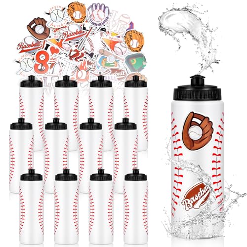 DIQIUREN 12Pcs 20oz Baseball Water Bottles with 300 Stickers