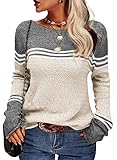 Danedvi Womens Fall Fashion 2026 Sweaters Colorblock Lightweight Striped Crewneck Winter Trendy Pullover Tops