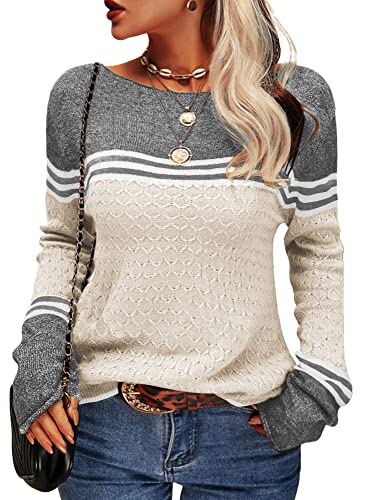 Image of Danedvi Womens Fall Fashion 2026 Sweaters Colorblock Lightweight Striped Crewneck Winter Trendy Pullover Tops