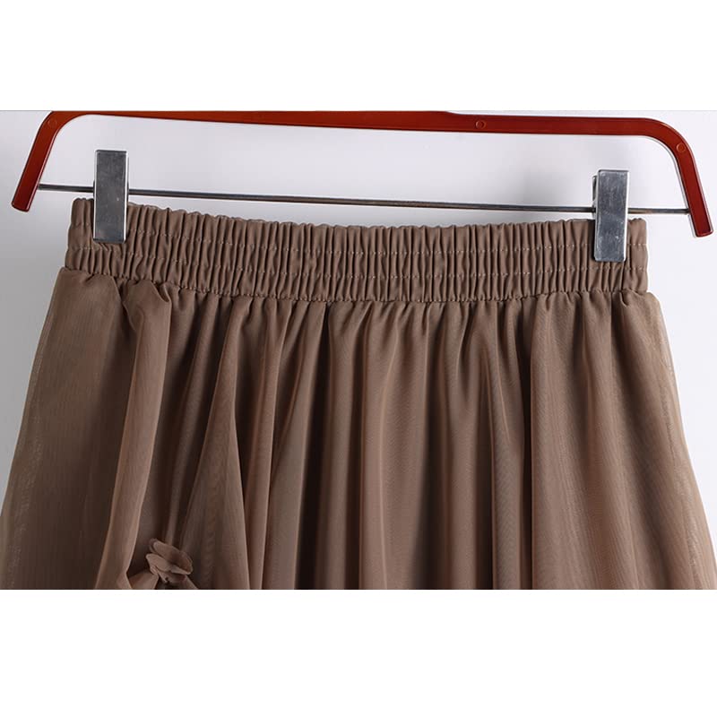 Nieregularna tiulowa spódnica w kolorze khaki i czarnej, damska siateczka z wysokim stanem, elegancki, długi, plisowany styl kobiecy