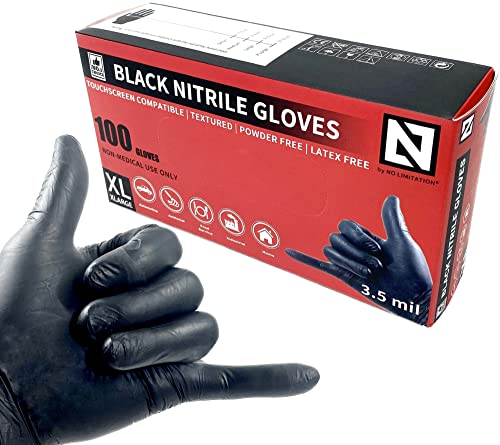 No Limitation Black Nitrile Disposable Work Gloves - Touchscreen Compatible, Textured, Powder Free, Latex Free Non-Medical Use Automotive, Janitorial, Food Service, Industrial, Household Protection (100, Medium) #TOP21