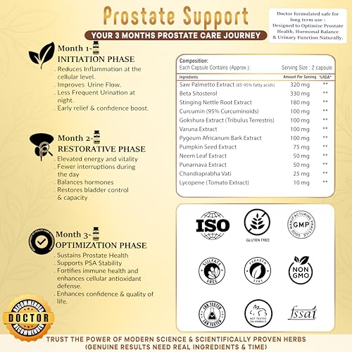 Image of Advanced Prostate Care Natural Prostate Support Supplement with Saw Palmetto, Beta Sitosterol, Nettle Root, Gokshura, Chandraprabha Vati, Lycopene & Pumpkin Seed, 3 Month Plan, 180 Capsules