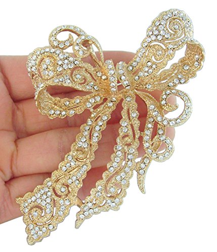 Image of 4.13 inch Rhinestone Crystal Bowknot Brooch Pin Pendant Wedding Prom Jewelry BZ5823
