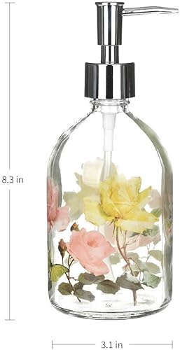 Miniatura 7 de Topadorn Dispensador de bomba de jabón de vidrio de 17 onzas, dispensador de jabón líquido recargable para baño (floral y mariposa)