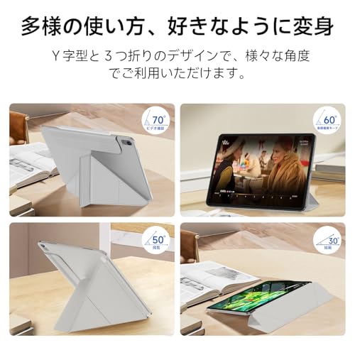 SANDUODD iPad Air 11インチ ケース M2/M3 (2024/2025、第6/7世代)/iPad Air 第5/4世代 (2022/2020)/iPad pro 11インチ ケース(2018)専用 横置&縦置 角度調整可能 三角形スタンド 強力マグネット吸着 Pencil対応 極薄 軽量 オートスリープ/ウェイク対応 (ライトグレー)