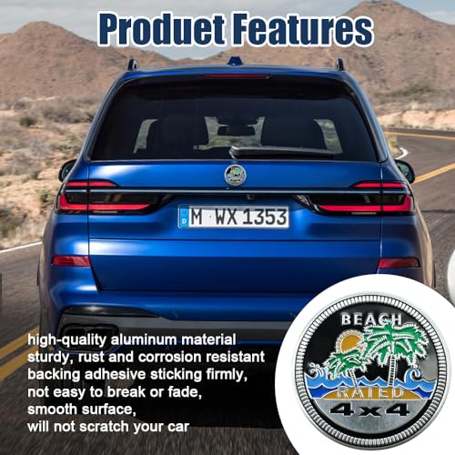 Image of Beach Rated Car Emblem, 4 x 4 3D Metal Car Badge Decals Stickers Round Emblem Decals, Universal Exterior Decorations Accessories Emblems Badge for Jeep Wrangler Vehicles Truck SUV RV