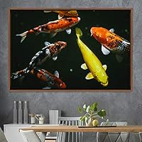 Framed Canvas Wall Art Swimming Free Cool Group Marine Life Multicolor Nautical Photography Realism Relax/Calm Whale - 16x24 inches