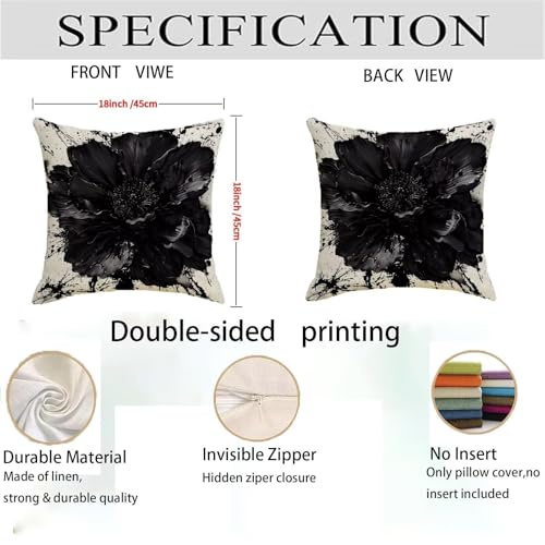 Housse de coussin 65x65 cm lot de 2 en lin imperméable noir - 5