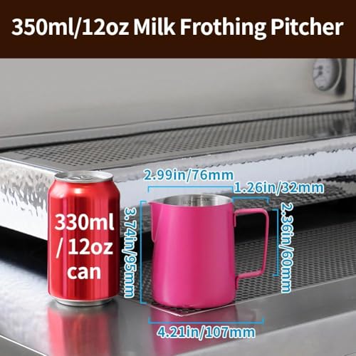 Image of watchget 12oz Milk Frothing Pitcher Stainless Steel Espresso Steaming Jug | Clear Internal Scale, Milk Coffee Cappuccino Latte Art Barista Steam Pitchers,Barista Coffee Bar Accessories, 350ml, Magenta