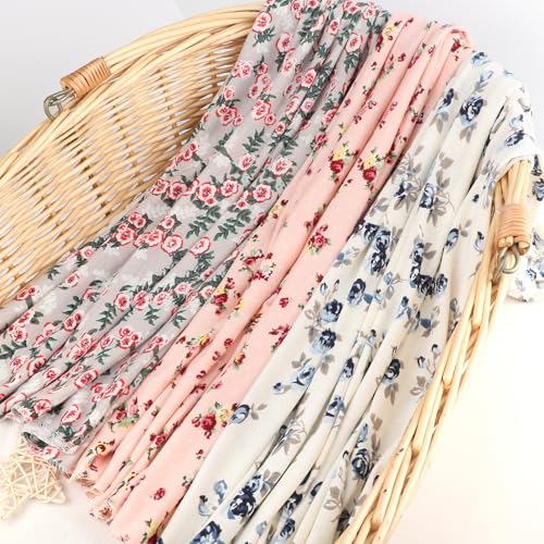 Image of DRESHOW BQUBO Newborn Floral Receiving Blankets Newborn Baby Swaddling Hats Sleepsack Toddler Warm Shower Gift 3 Pack