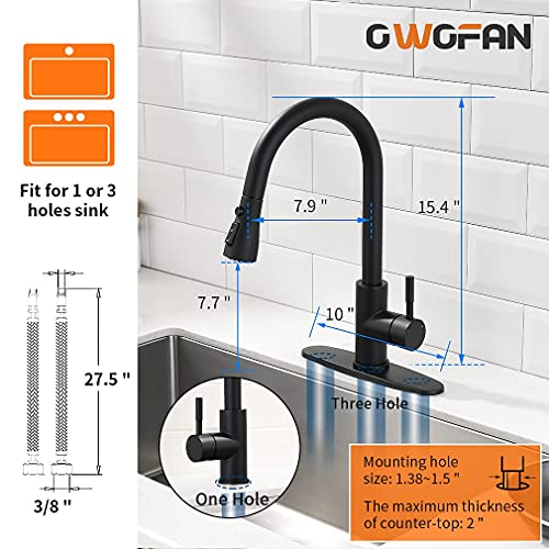 Owofan Matte Black Kitchen Sink Faucets Pull Down Sprayer With Water Filter Faucet Product Bundles #TOP4