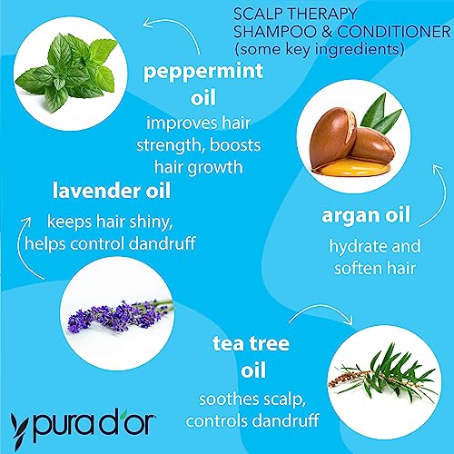 pura d'or scalp therapy shampoo on bathroom shelf