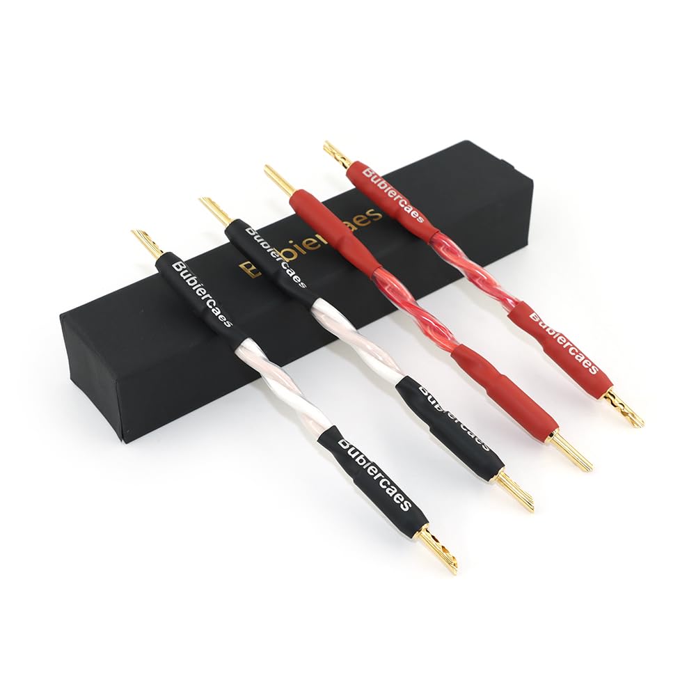 Cavi jumper per altoparlanti di alta qualità, 15,2 cm, banana dorata a pala, 11 AWG, confezione da 4 cavi per altoparlanti HiFi terminati con connettori dorati a banana a forcella (B-B)